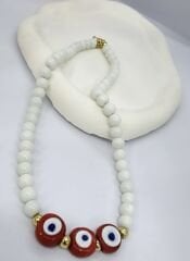 Cam Nazar Detay Beyaz Boncuk Kolye