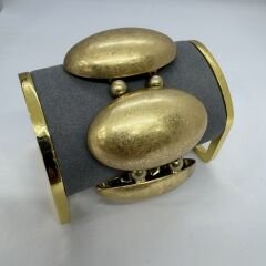 Eskitme İri Oval Gold Plaka Sıralı Esnek Bileklik