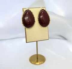 Marka Model Gold Çerçeve Kahve Oval Küpe