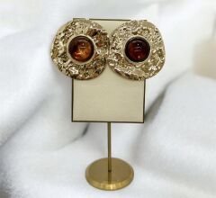 Marka Model Taşlı Dövme Daire Plaka Küpe