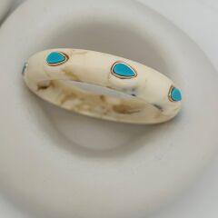 Bej Renk Hareli Kemik Turkuaz Damla Taş Detay Bilezik (6.5 Cm)
