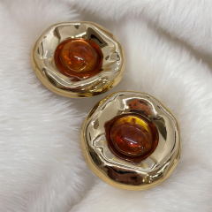 Marka Model Geniş Bombeli Kahve Taş Daire Küpe