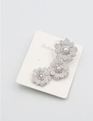 Özel Seri Top İnci Detay Zirkon Taşlı Çiçek Sıralı Kıkırdaklı Küpe ( Sol Kulak Uyumludur.)