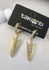 Zirkon Taşlı Halkada Tırtıklı V Sallantı Küpe