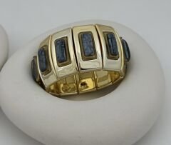 Gold Dikdörtgen Plaka Üzeri Hareli Kemik Detay Esnek Bileklik