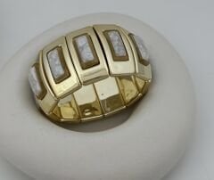 Gold Dikdörtgen Plaka Üzeri Hareli Kemik Detay Esnek Bileklik
