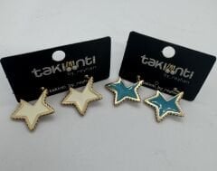 Mineli Minimal Taş Çevrili Yıldız Küpe