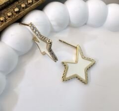 Mineli Minimal Taş Çevrili Yıldız Küpe