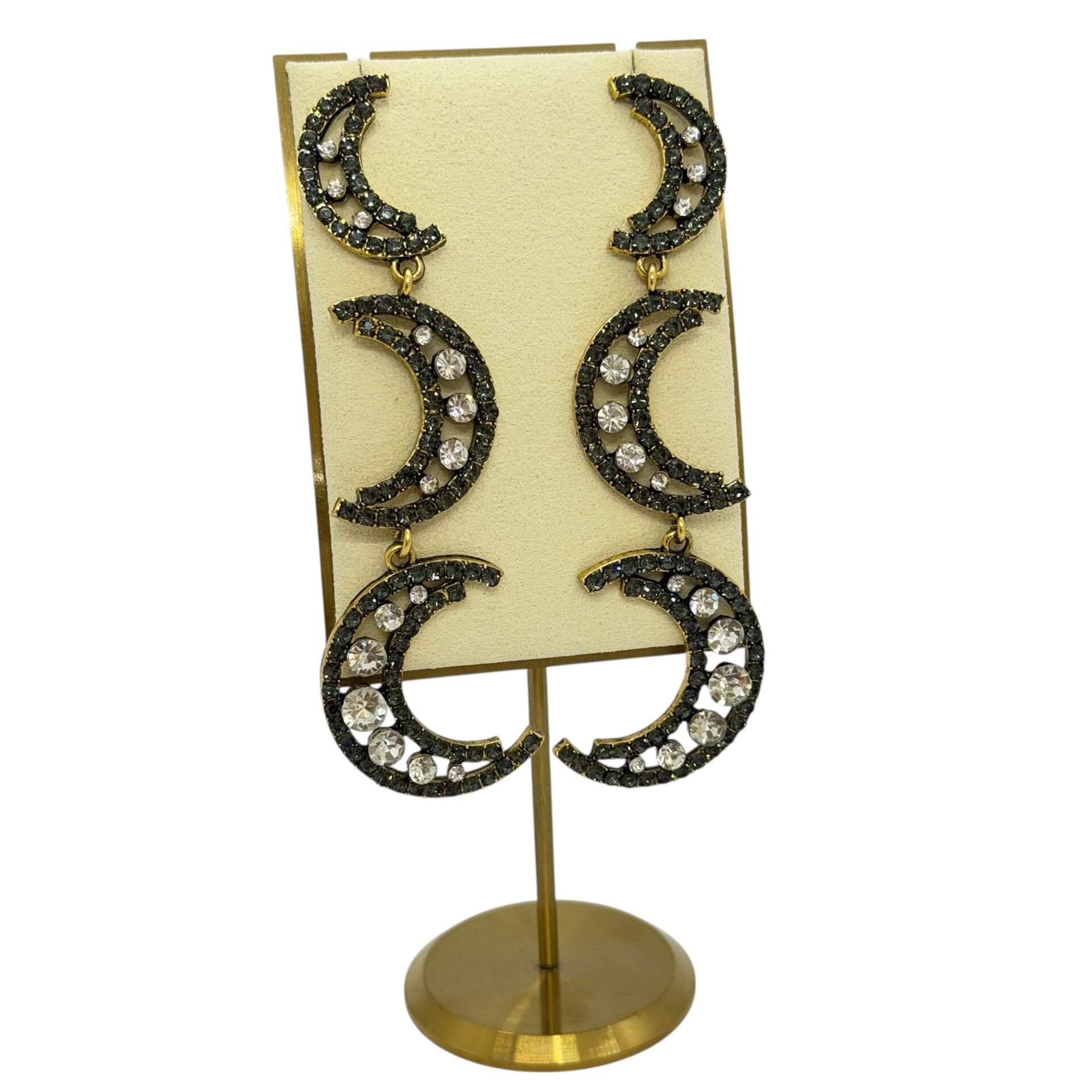 Taşlı Sallantılı Tasarım Çoklu Ay Küpe