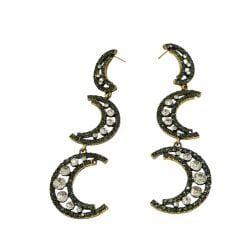 Taşlı Sallantılı Tasarım Çoklu Ay Küpe