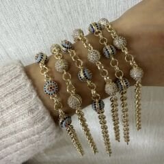 Özel Seri Zirkon Taşlı Topçuk Detay Nazarlı Bileklik (24 Cm)