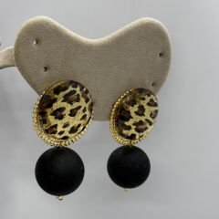 Siyah Mat Top Sallantılı Leopar Küpe