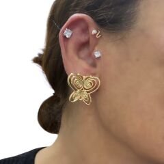 Özel Seri Tel Gold Kıvrımlı Füsun Kelebek Küpe