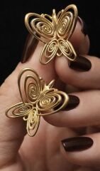 Özel Seri Tel Gold Kıvrımlı Füsun Kelebek Küpe
