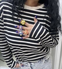 Gold Topçuk Detay Mineli Yüzük