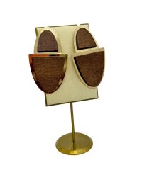 Gold Plaka Detay Büyüklü Küçüklü Yarım Oval Ahşap Küpe