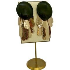 Oval Plakada Çoklu Gold Damla Plaka Sallantı Küpe