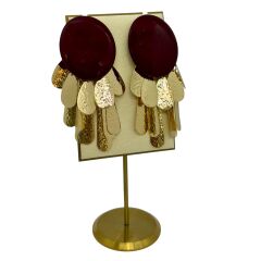 Oval Plakada Çoklu Gold Damla Plaka Sallantı Küpe