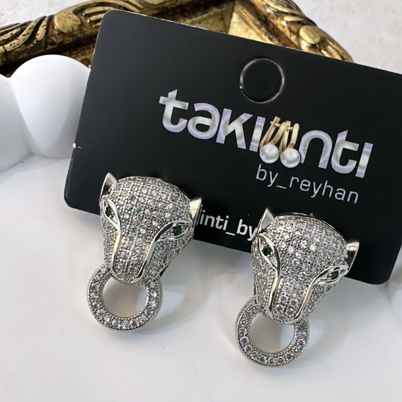 Özel Seri Full Zirkon Taşlı Kaplan Baş Küpe
