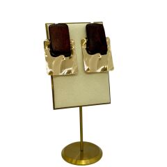 Ahşap Detay Dalgalı Kare Plaka Küpe