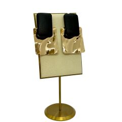 Ahşap Detay Dalgalı Kare Plaka Küpe