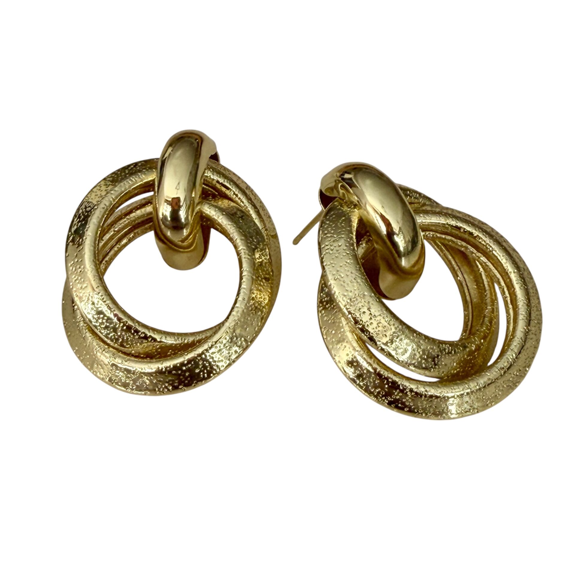 Parlak Plakada Çift Halka Vintage Küpe