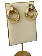 Parlak Plakada Çift Halka Vintage Küpe