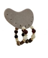 Tel Üzeri Gold Biye Detay Ahşap Renkli Boncuk Sıralı Halka Küpe (İç Çap:3 Cm)