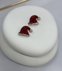 Özel Seri Full Zirkon Kaplı Noel Şapka Küpe