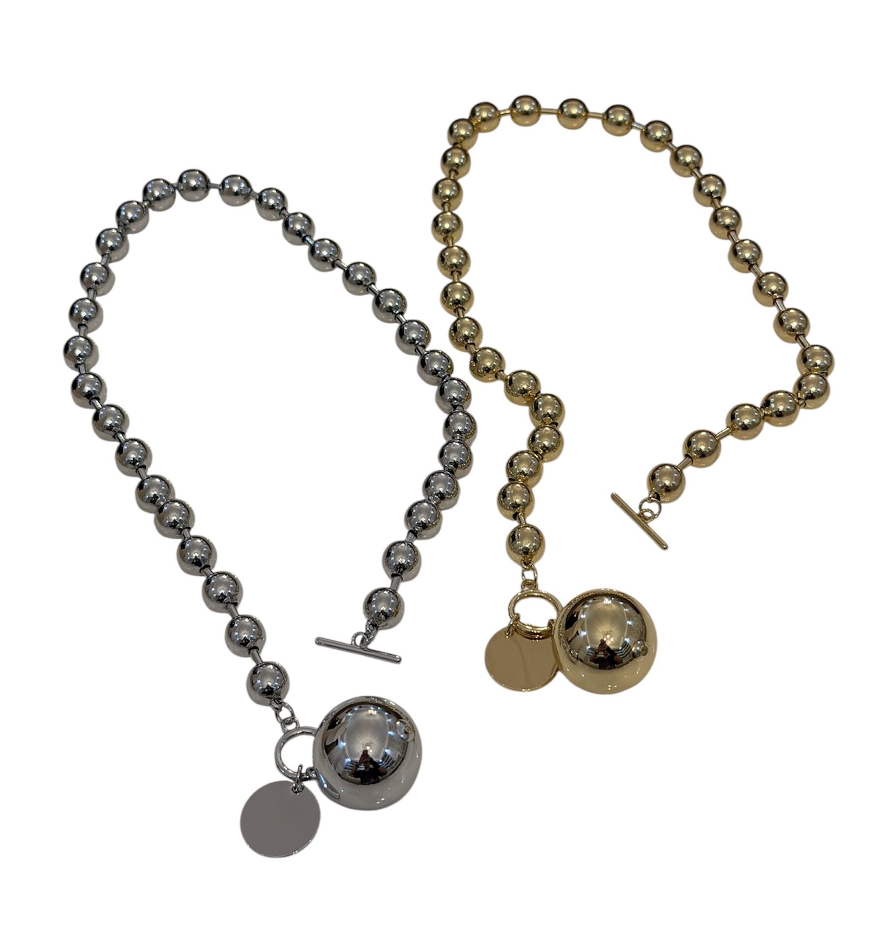 Özel Seri İri Topçuk Uç Topçuk Sıralı Dümen Kilit Kolye (49 Cm)