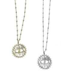 Özel Seri Topçuk Zincirde Daire Model Taş Çevrili Göz Kolye (45+5 cm)