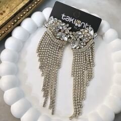 Baged Taş Detay Gold  Zirkon Taş Sallantı Küpe