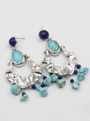 Özel Seri Asimetrik Plakada Turkuaz Taş Detay Küpe