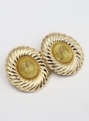 Özel Seri Oval Tırtık Plakada Taş Detay Küpe