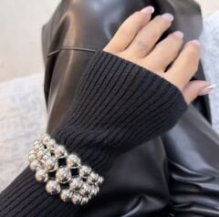 Özel Seri Gümüş Kaplama Büyüklü Küçüklü Topçuk Sıralı Kelepçe Bileklik