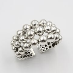 Özel Seri Gümüş Kaplama Büyüklü Küçüklü Topçuk Sıralı Kelepçe Bileklik