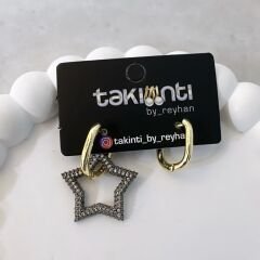 Özel Seri Siyah Zirkon Taşlı Yıldız Küpe