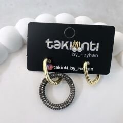 Özel Seri Siyah Zirkon Taşlı Daire Küpe