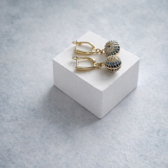 Özel Seri Renkli Gömme Nazar Figür Topçuk Sallantılı Oval Halka Küpe