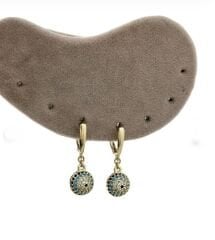 Özel Seri Renkli Gömme Nazar Figür Topçuk Sallantılı Oval Halka Küpe