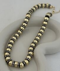 Gümüş Biye Detay Gold Topçuk Sıralı Kolye (47cm)