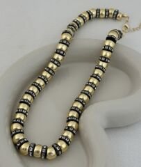 Gümüş Biye Detay Gold Topçuk Sıralı Kolye (47cm)