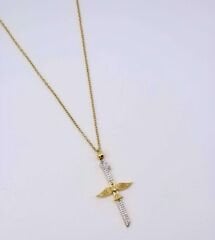 Özel Seri Çelik Zirkon Taşlı Anka Kuşu Elif Kolye (45cm)