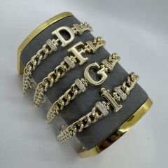 Klasik Zincir Harf Plaka Bileklik (20cm)