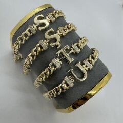 Klasik Zincir Harf Plaka Bileklik (20cm)