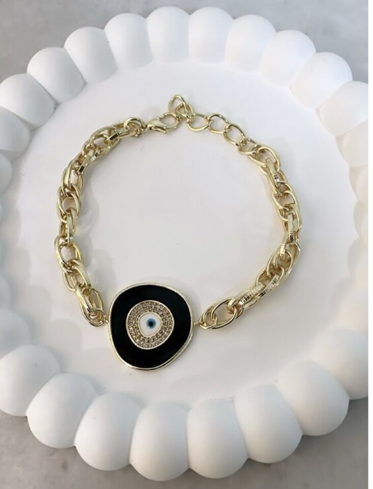 Zirkon Taşlı Siyah Nazar Bileklik