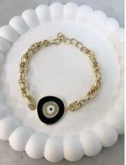 Zirkon Taşlı Siyah Nazar Bileklik