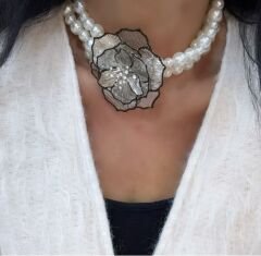 Marka Model Çoklu Büyüklü Küçüklü Top İnci Sıralı Çiçek Figür Choker Kolye