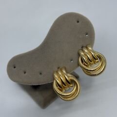 Dolama Daire Plakada Şerit Detay  Vintage Küpe