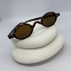 Oval Kahve Hareli Retro Güneş Gözlüğü